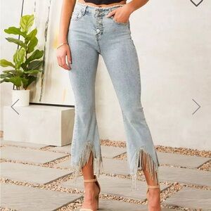 Rhinestone High Rise Cropped Flare Jean.  NWOT. Size M